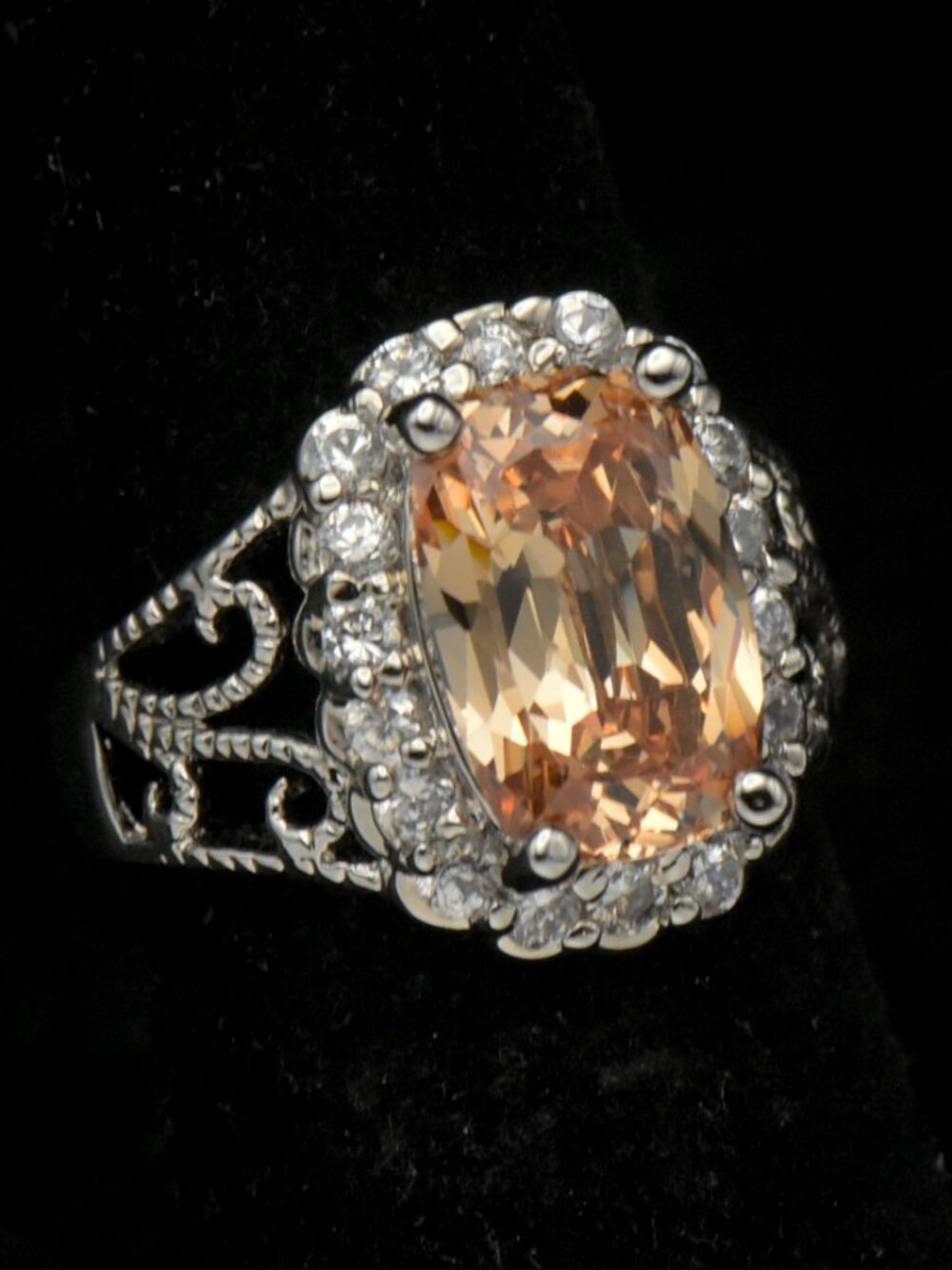 Ross-Simons - Vintage Golden CZ Sterling Silver Halo Ring - Size 4.75